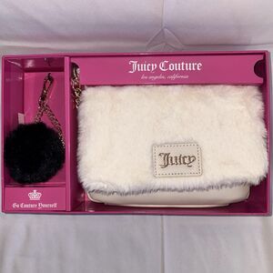 Juicy Couture ANGEL cream Flap crossbody bag Pompom Keychain Gift Set NWT